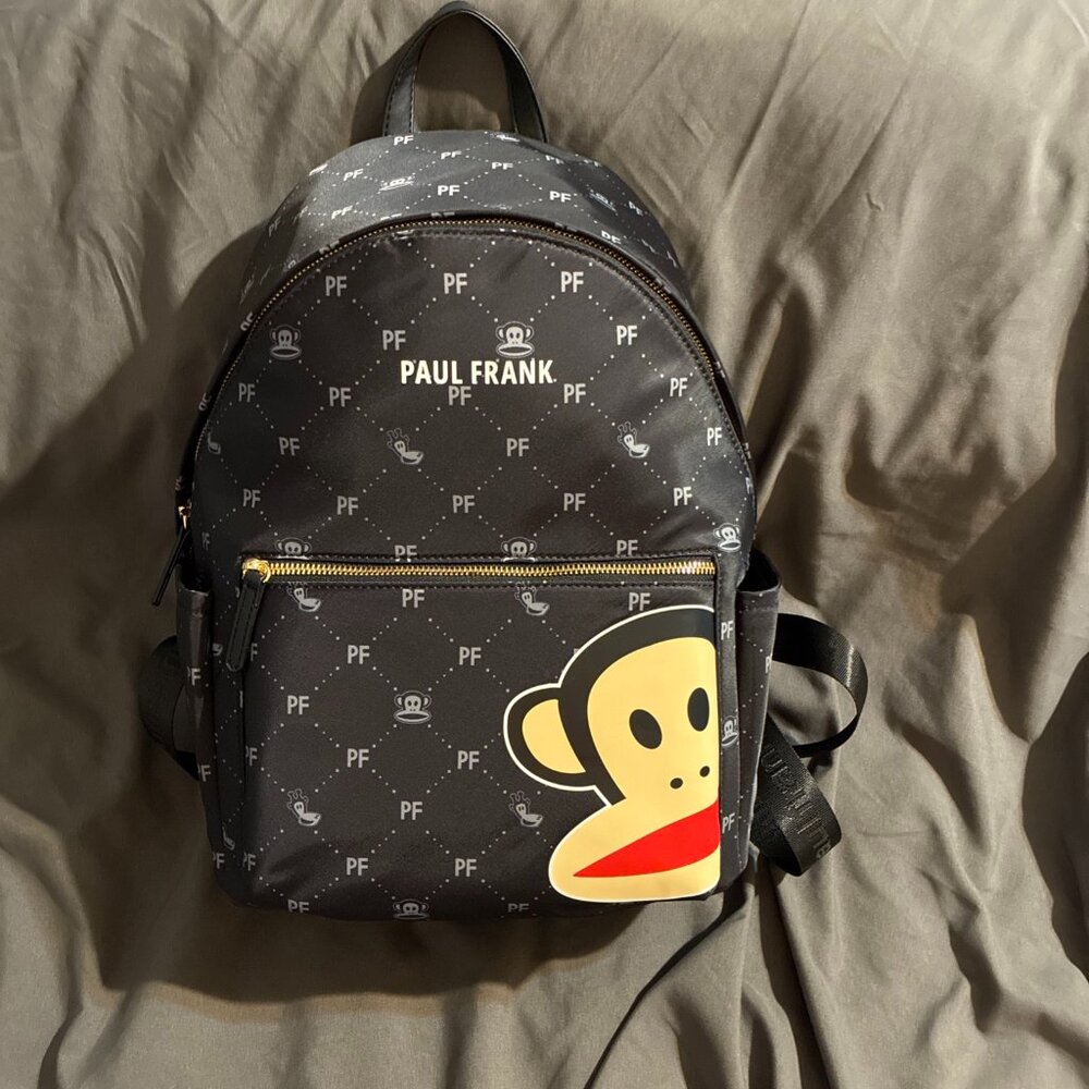 Paul Frank Backpack Black PF Julius Monkey Print Logo B4DL09BK School Bag NWT